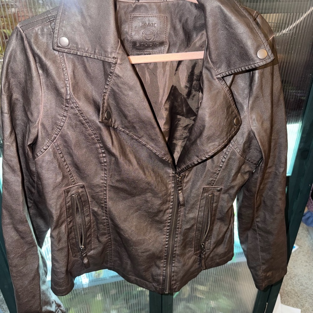 Max Studio Dark Brown Faux Leather Moto Jacket